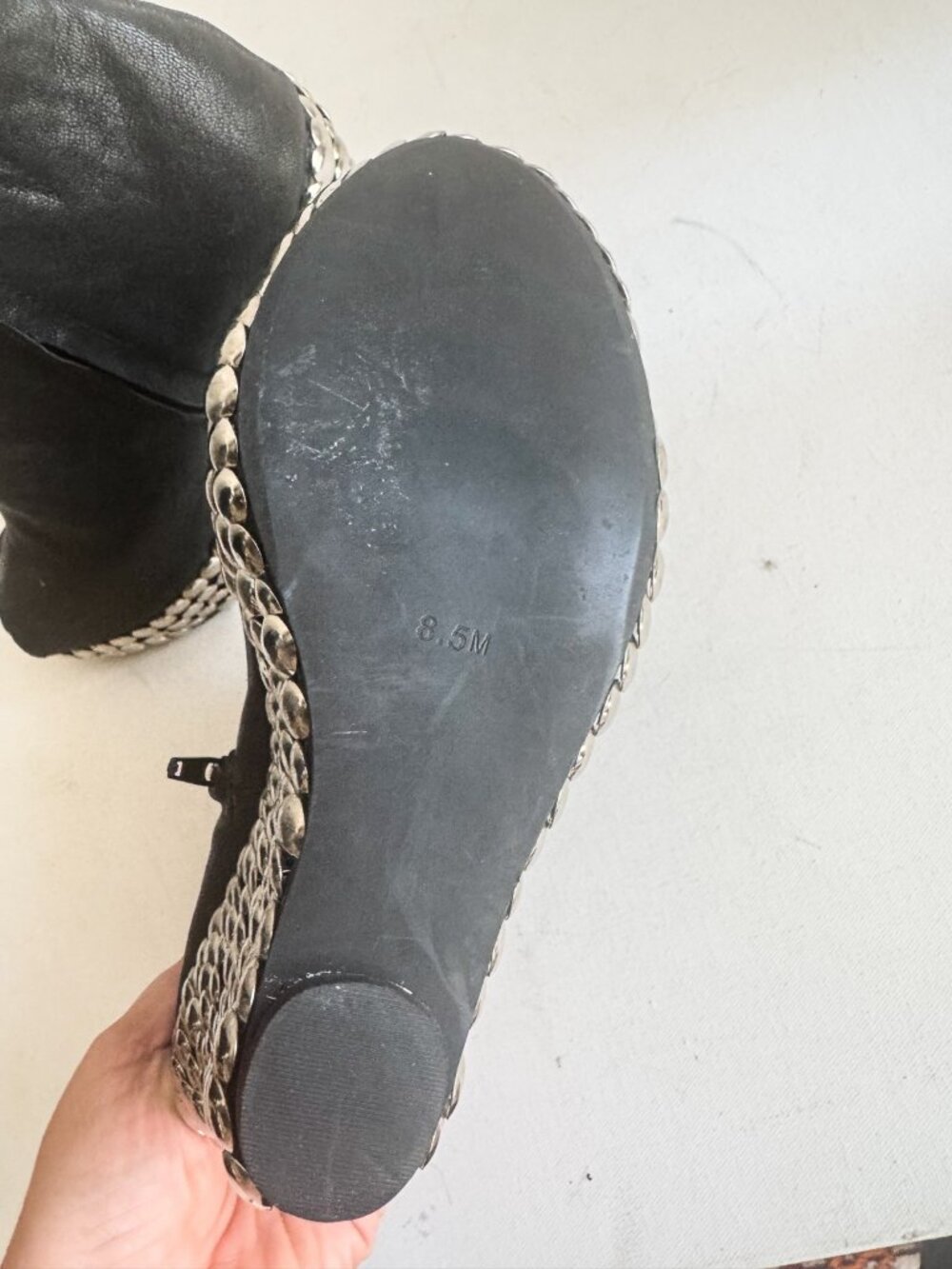 Jeffrey Campbell Black Leather Stud Detail Wedge Heels 8.5 - Picture 7 of 7